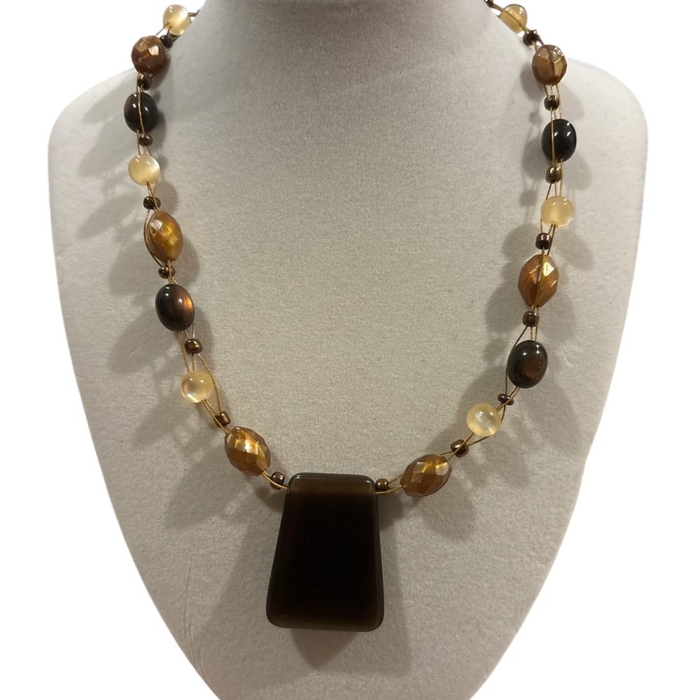 Brown and Gold Beaded Necklace and earring set